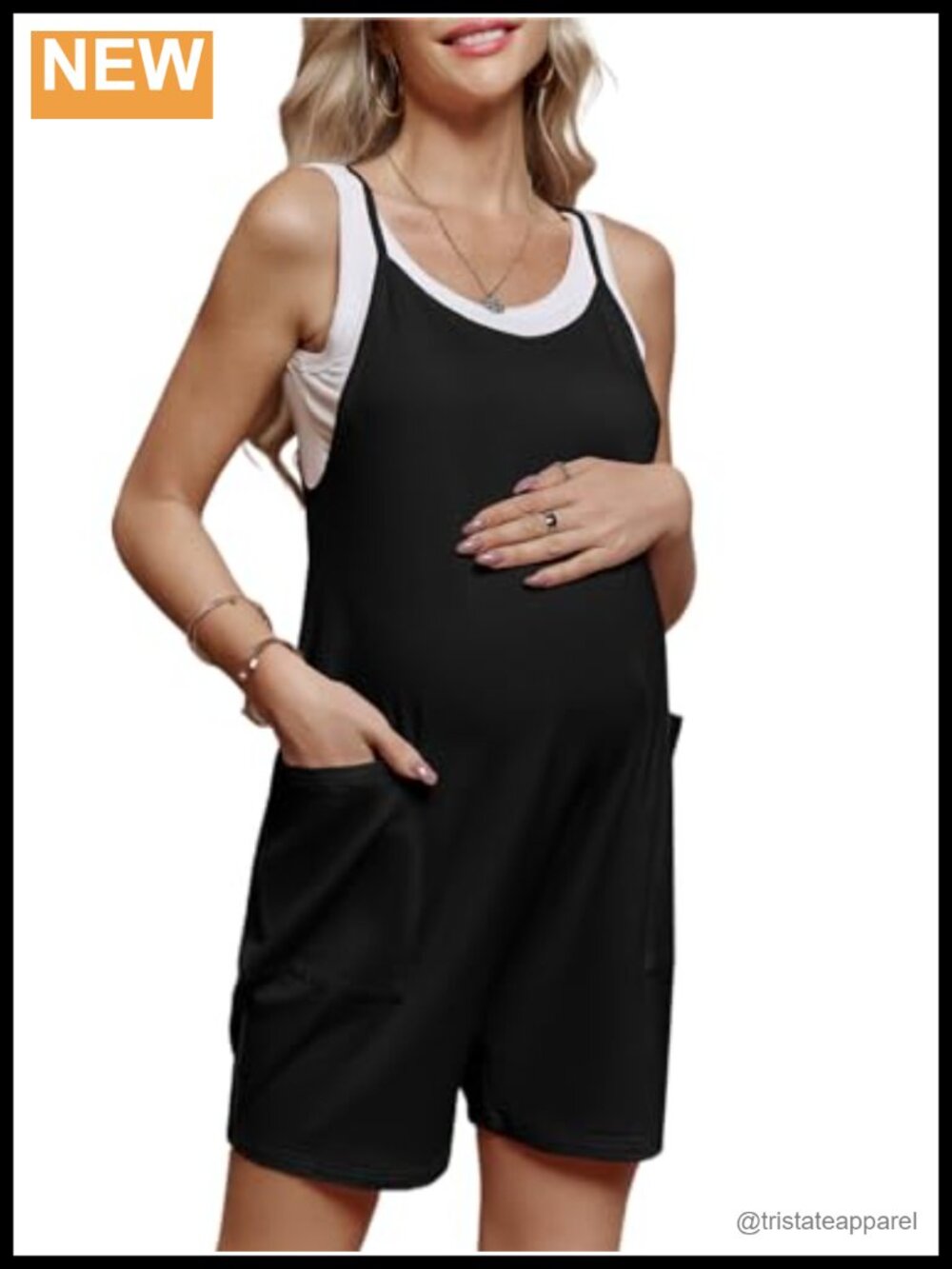Maternity Romper Sleeveless Overalls Shorts Jumpsuit Pockets